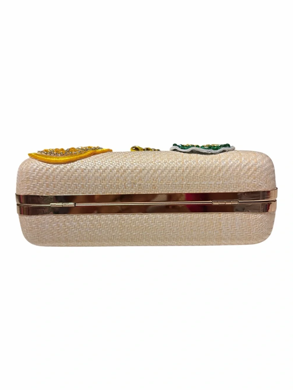 Haute Hippie Woven Straw Bamboo Handle Fruit Beaded Embroidered Crossbody Bag